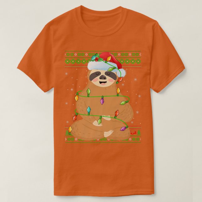 Sloth Animal Lover Xmas Lights Santa Ugly Sloth Ch T-Shirt (Design Front)