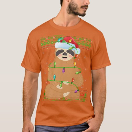 Sloth Animal Lover Xmas Lights Santa Ugly Sloth Ch T_Shirt