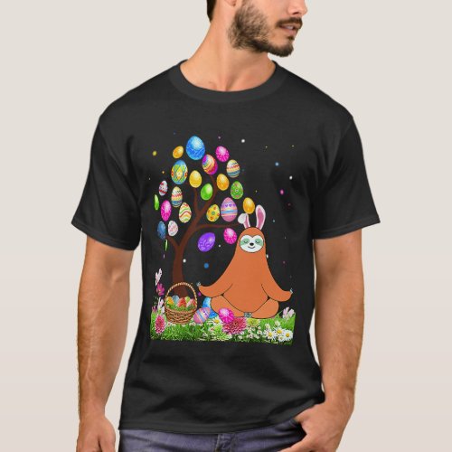 Sloth Animal Pet Hunting Egg Tree Bunny Easter Day T_Shirt