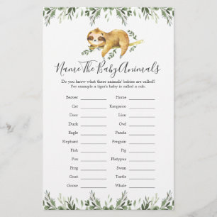 Sloth Animals Baby Shower Name The Baby Animals