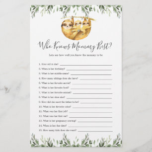 Sloth Animals Baby Shower Who Knows Mommy Best