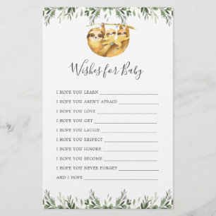 Sloth Animals Baby Shower Wishes For Baby
