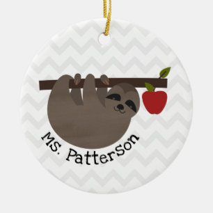 Sloth Apple Tree Chevron Ceramic Ornament