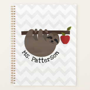 Sloth Apple Tree Chevron Personalized Teacher Planner