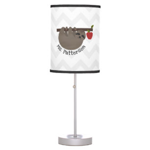Sloth Apple Tree Chevron Personalized Teacher Table Lamp