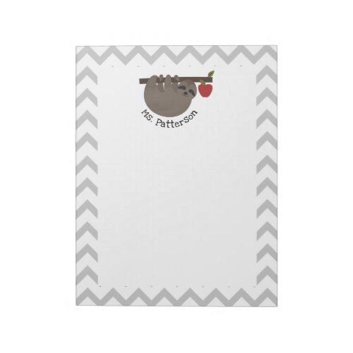 Sloth Apple Tree Gray Chevron Teacher Notepad