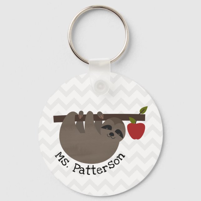 Sloth Apple Tree Teacher Keychain (Front)