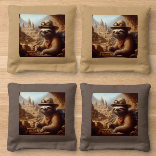 Sloth Archeologist Cornhole Bags