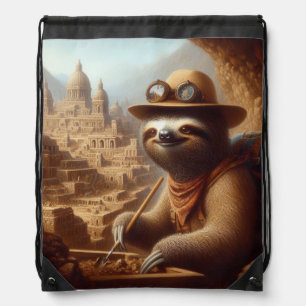 Sloth Archeologist Drawstring Bag