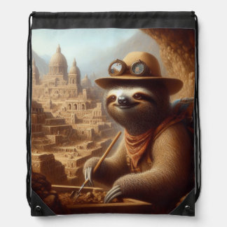 Sloth Archeologist Drawstring Bag