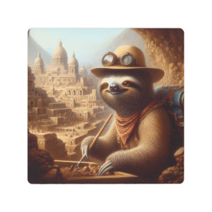 Sloth Archeologist Metal Print