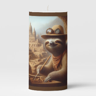 Sloth Archeologist Pillar Candle