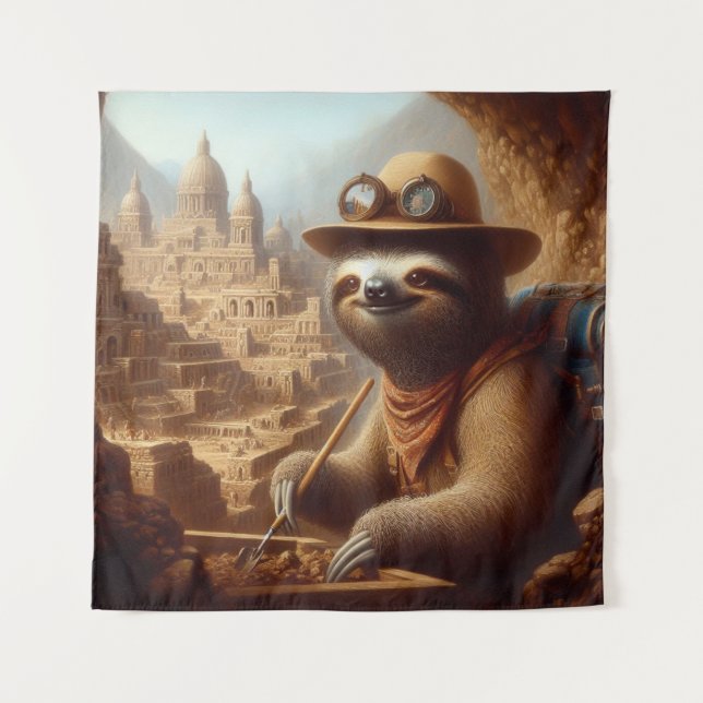 Sloth Archeologist Tapestry (Front)
