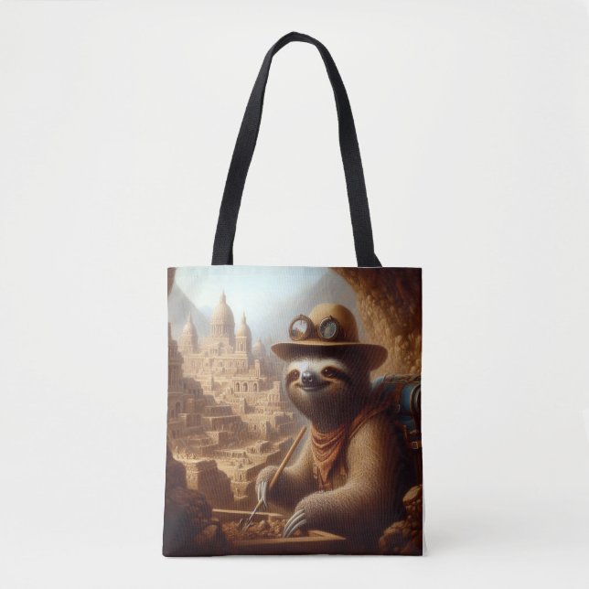 Sloth Archeologist Tote Bag (Front)