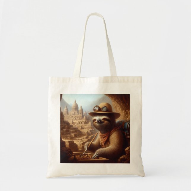Sloth Archeologist Tote Bag (Front)