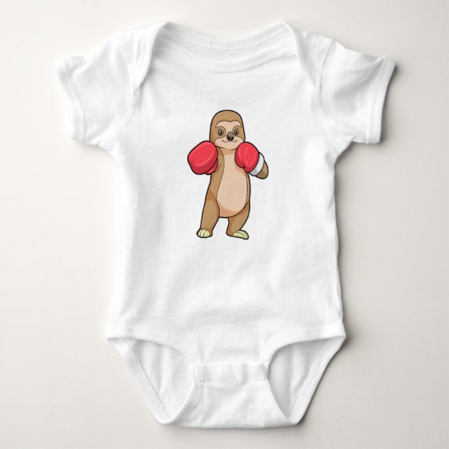 Sloth as Boxer with Boxing gloves Baby Bodysuit (Front)