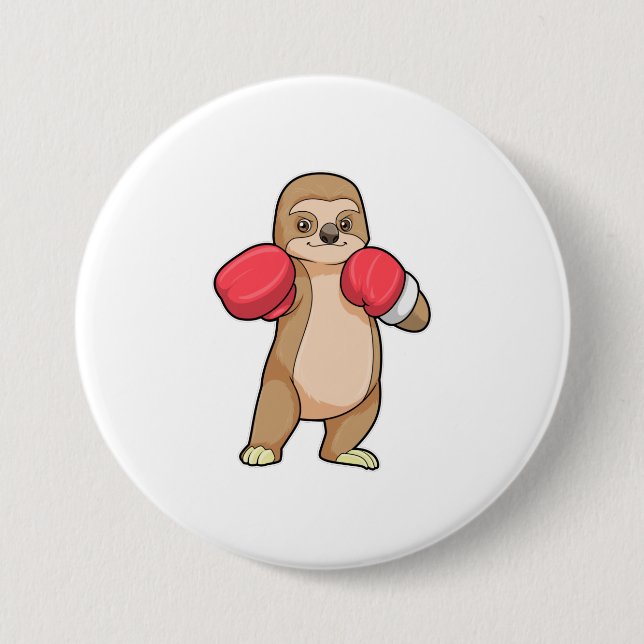 Sloth as Boxer with Boxing gloves Button (Front)