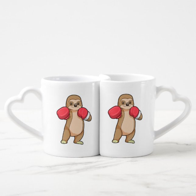 Sloth as Boxer with Boxing gloves Coffee Mug Set (Front Nesting)