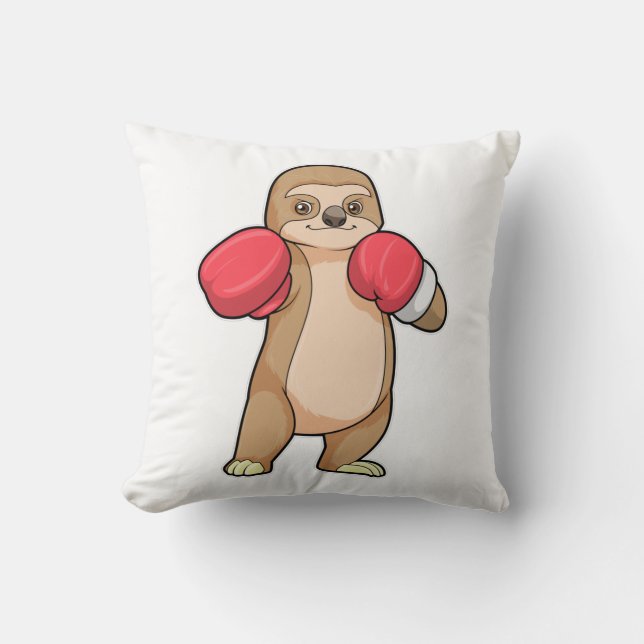 Sloth as Boxer with Boxing gloves Throw Pillow (Front)