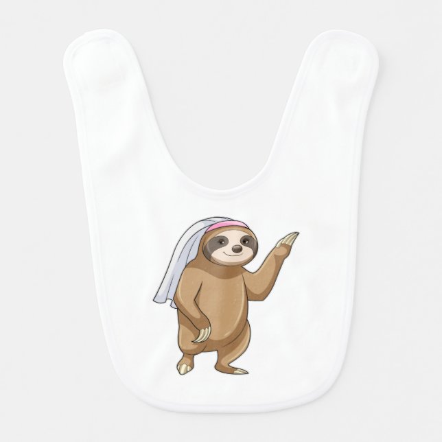 Sloth as Bride with Veil Baby Bib (Front)