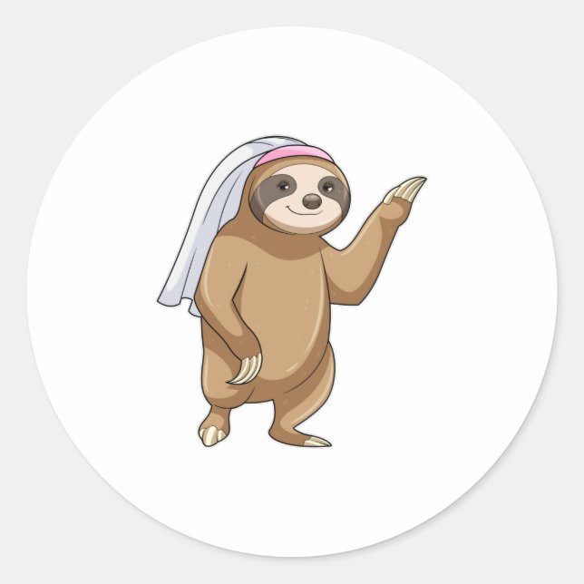 Sloth as Bride with Veil Classic Round Sticker (Front)
