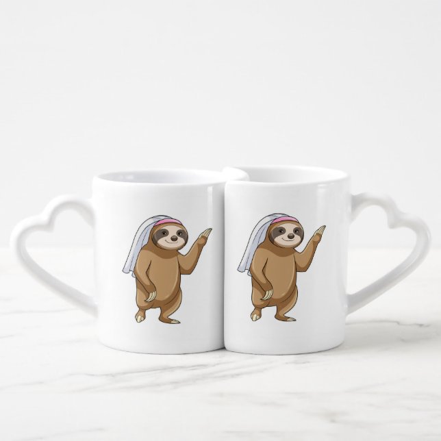 Sloth as Bride with Veil Coffee Mug Set (Front Nesting)