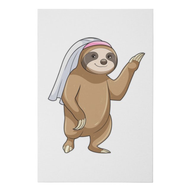 Sloth as Bride with Veil Faux Canvas Print (Front)