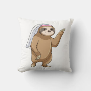 Sloth as Bride with Veil Throw Pillow