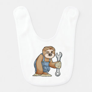 Sloth as Craftsman with Wrench Baby Bib
