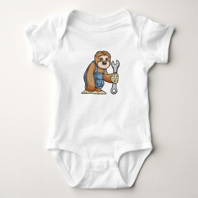 Sloth as Craftsman with Wrench Baby Bodysuit (Front)