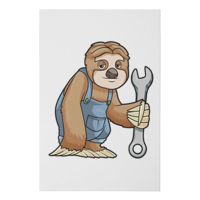 Sloth as Craftsman with Wrench Faux Canvas Print (Front)