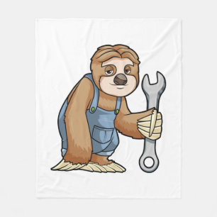 Sloth as Craftsman with Wrench Fleece Blanket