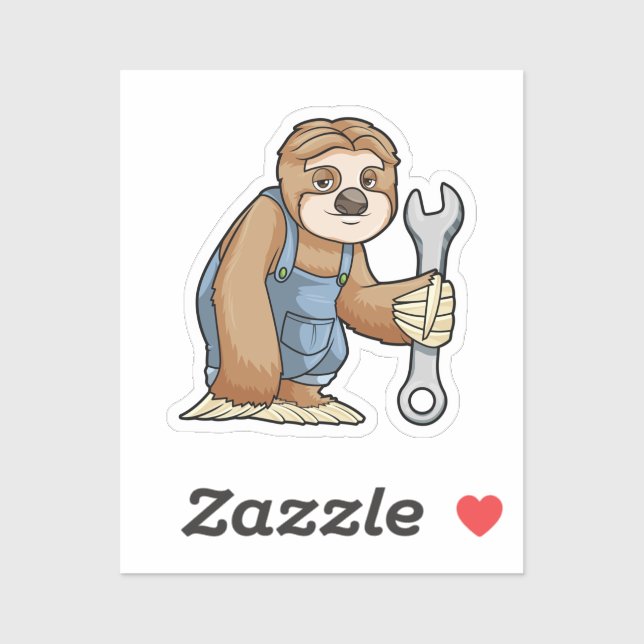 Sloth as Craftsman with Wrench Sticker (Sheet)