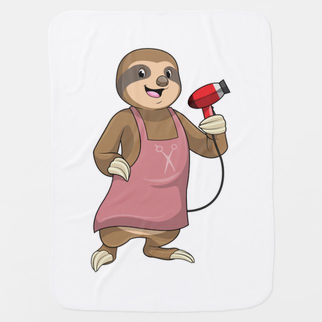 Sloth as Hair stylist with Hairdryer Baby Blanket (Front)