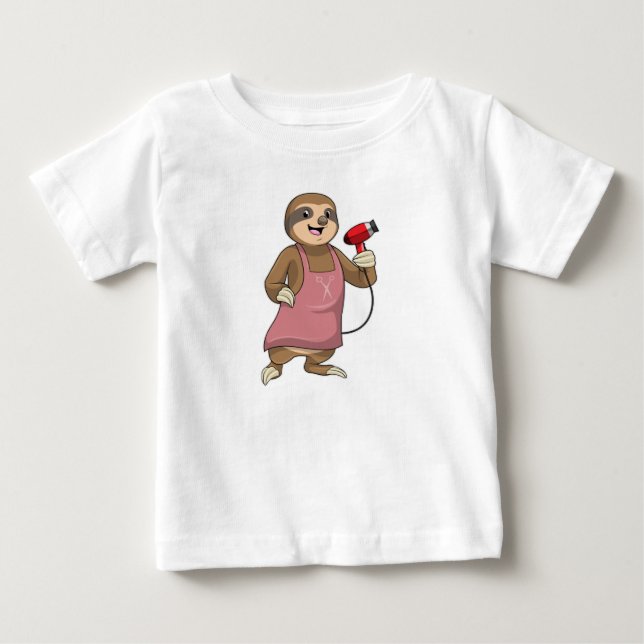 Sloth as Hair stylist with Hairdryer Baby T-Shirt (Front)