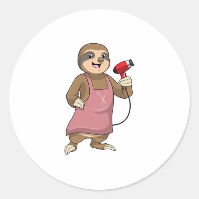 Sloth as Hair stylist with Hairdryer Classic Round Sticker (Front)