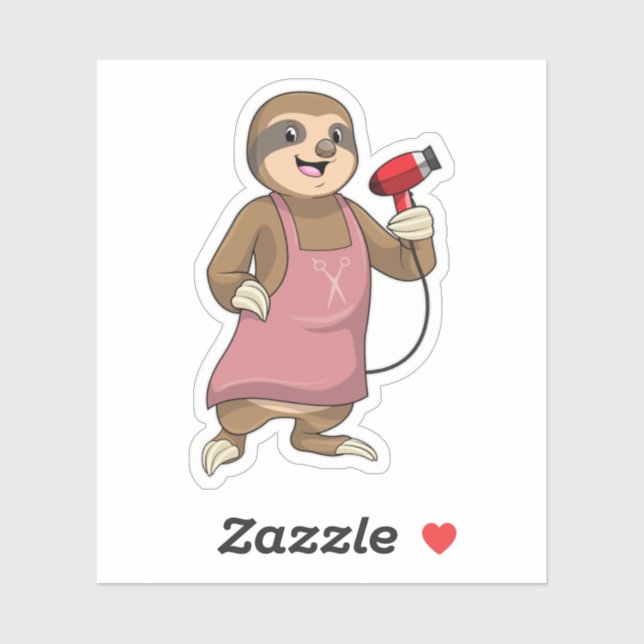 Sloth as Hair stylist with Hairdryer Sticker (Sheet)