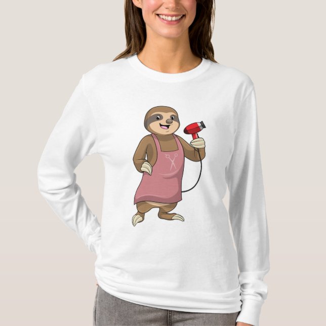 Sloth as Hair stylist with Hairdryer T-Shirt (Front)