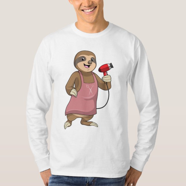 Sloth as Hair stylist with Hairdryer T-Shirt (Front)