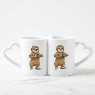 Sloth as Handball player with Handball Coffee Mug Set