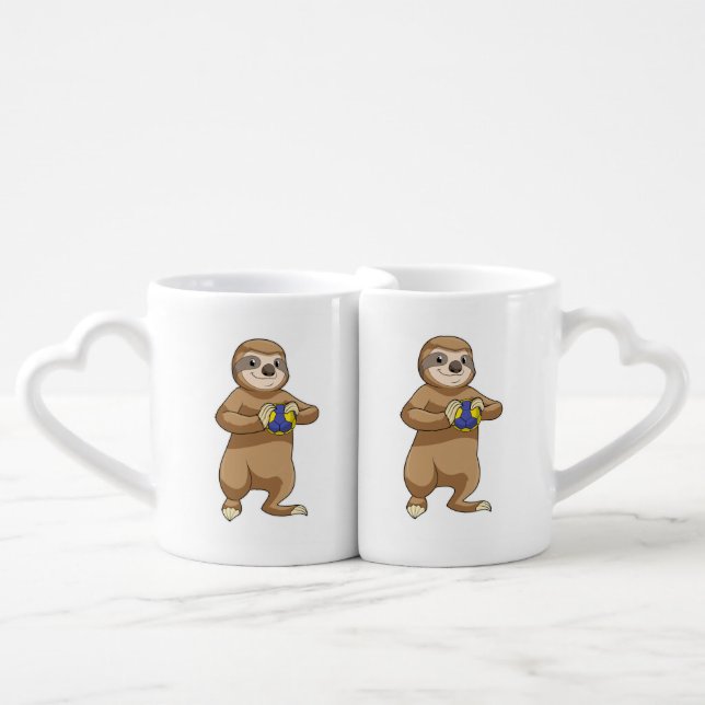 Sloth as Handball player with Handball Coffee Mug Set (Front Nesting)