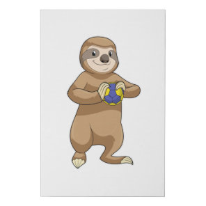 Sloth as Handball player with Handball Faux Canvas Print