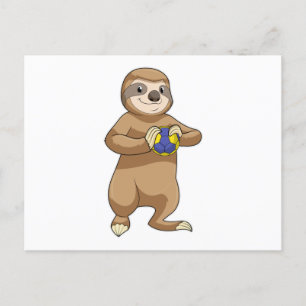Sloth as Handball player with Handball Postcard