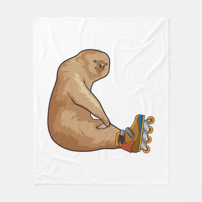 Sloth as Inline skater with Inline skates Fleece Blanket (Front)