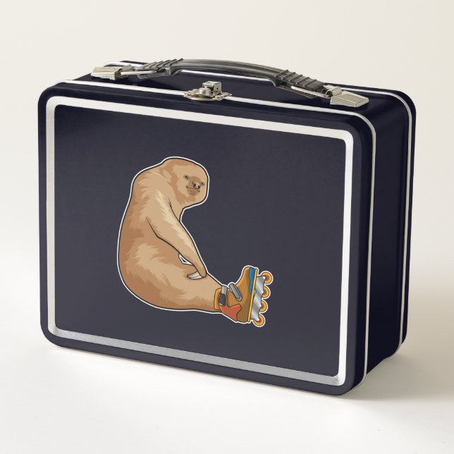 Sloth as Inline skater with Inline skates Metal Lunch Box (Front)