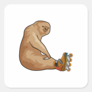 Sloth as Inline skater with Inline skates Square Sticker