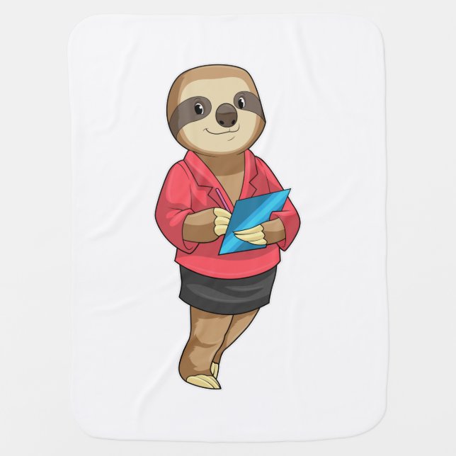 Sloth as Secretary with Notepad Baby Blanket (Front)