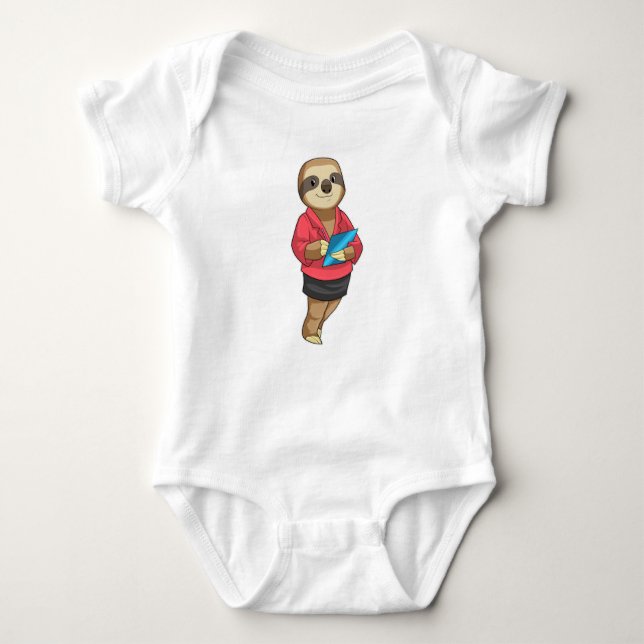 Sloth as Secretary with Notepad Baby Bodysuit (Front)