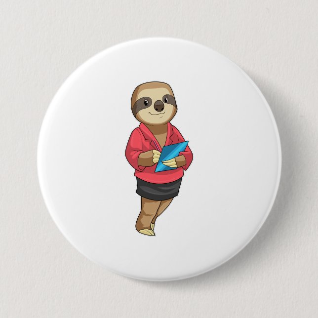 Sloth as Secretary with Notepad Button (Front)
