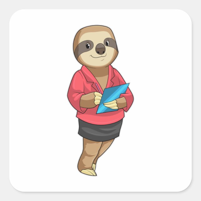 Sloth as Secretary with Notepad Square Sticker (Front)